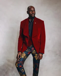 A Mahogany Red “Downtown” Velvet Shawl Lapel Suit