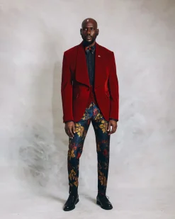 A Mahogany Red “Downtown” Velvet Shawl Lapel Suit