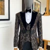 A “Mandarin” floral black and tortilla brown Peak Lapel with black soaked Italian velvet