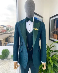 A “Mandarin” Floral Sacramento Green Peak Lapel Suit