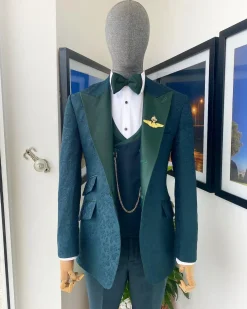 A “Mandarin” Floral Sacramento Green Peak Lapel Suit