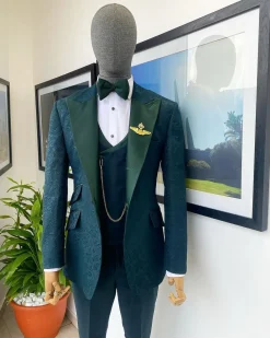 A “Mandarin” Floral Sacramento Green Peak Lapel Suit