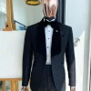 A “Mandarin” ocean element dispersed charcoal black ruffle pattern shawl lapel tuxedo jacquard suit
