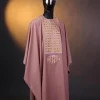 A Mauve, connected square embroidery design with matching gold Swarovski stone details agbada