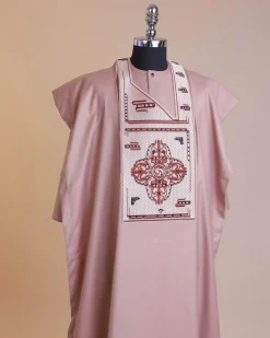 A Mauve, Machine Cluster Embroidery Design With Black Swarovski Stone Details Agbada.