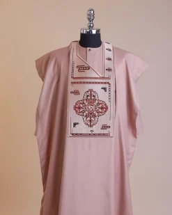A Mauve, Machine Cluster Embroidery Design With Black Swarovski Stone Details Agbada.
