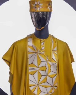 A Medallion Yellow, Sun Set In The East Embroidery Detailing Agbada