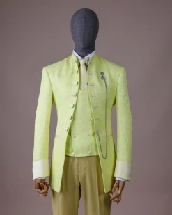 A “meta” floral jacquard, front cut tuxedo suit