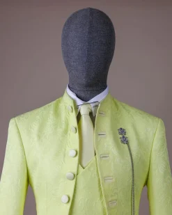A “meta” floral jacquard, front cut tuxedo suit