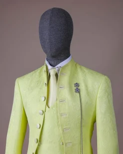 A “meta” floral jacquard, front cut tuxedo suit