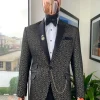 A Metallic coarse and geometric pattern jacquard peak lapel Suit