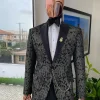 A Metallic coarse pattern jacquard peak lapel tuxedo Suit