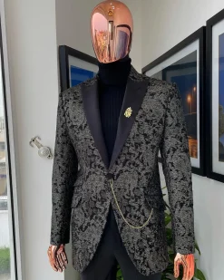A Metallic coarse pattern jacquard peak lapel Suit