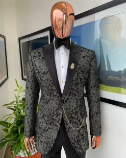 A Metallic coarse pattern jacquard peak lapel tuxedo Suit