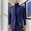 A Midnight Blue and Red Stripe Double Breasted Blazer Suit.