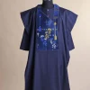 A Midnight blue, arrow and floral metallic wire embroidery design, blue and silver Swarovski stone details agbada