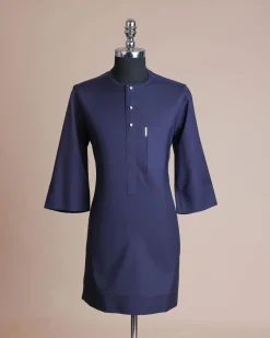 A Midnight Blue, front flap with clear view Swarovski button, 3/4 sleeve African senator kaftan native.