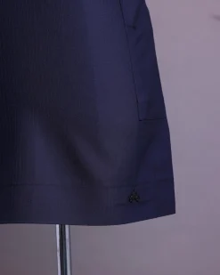 A Midnight blue, invisible pencil stripe, jorgecarli, front flap with button, 3/4-sleeve African senator kaftan native