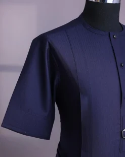 A Midnight blue, invisible pencil stripe, jorgecarli, front flap with button, 3/4-sleeve African senator kaftan native