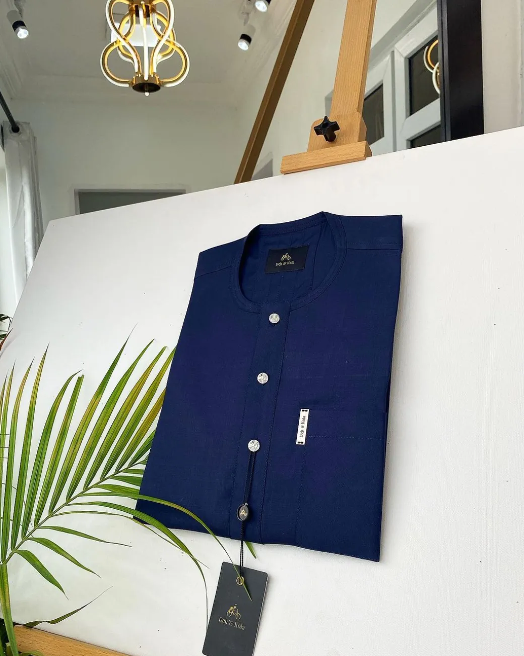 A Midnight Blue Kaftan with ABV diamond shape Australian Swarovski button
