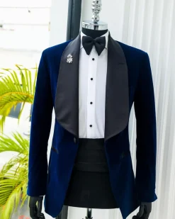A Midnight Blue, Knitted, Shawl Lapel Tuxedo Suit