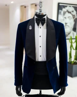A Midnight Blue, Knitted, Shawl Lapel Tuxedo Suit