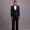 A Midnight Blue, Root and Splashed Plant Print Jacquard Peak Lapel Suit