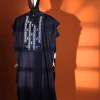 A Midnight blue, shattered interwoven embroidery with Swarovski stones details Agbada