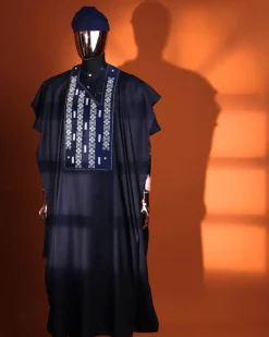 A Midnight blue, shattered interwoven embroidery with Swarovski stones details Agbada