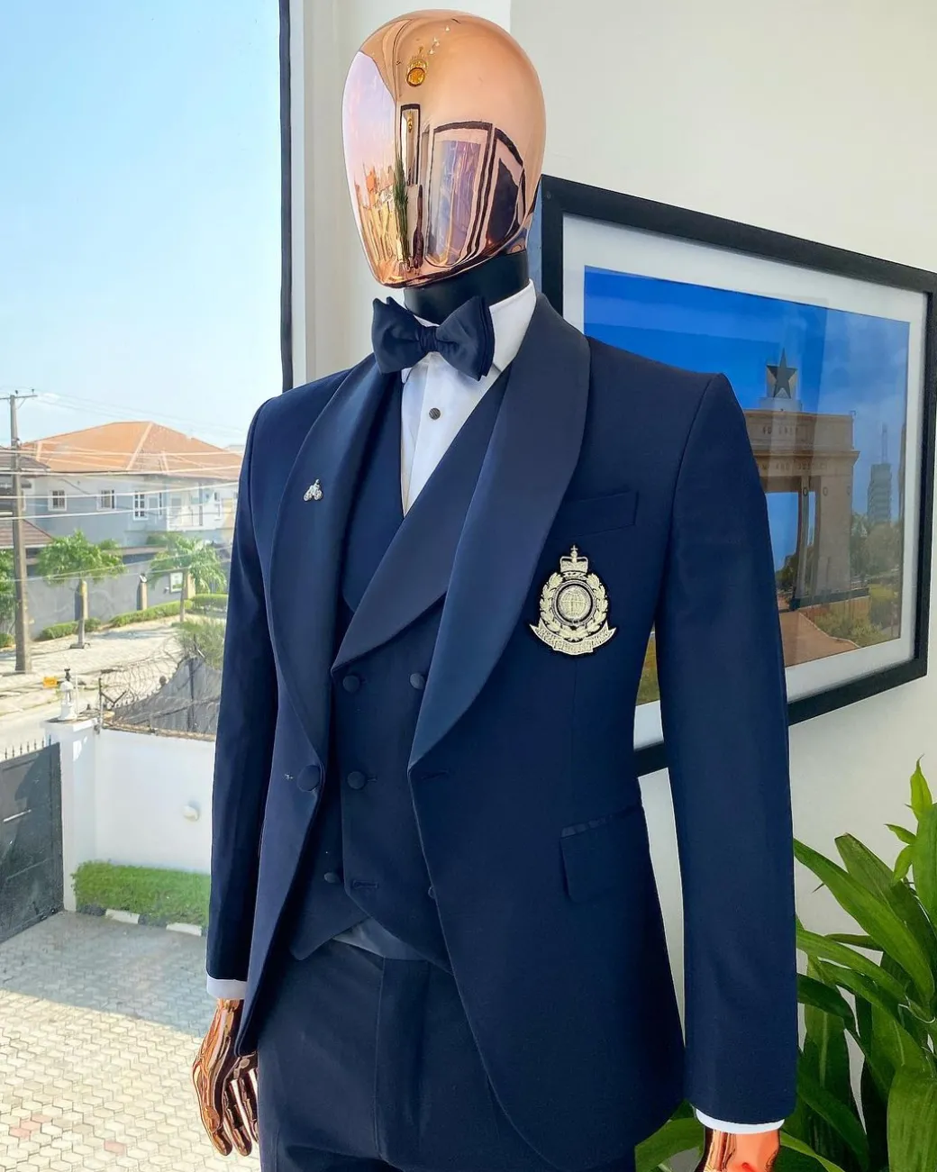 A Midnight Blue Shawl Lapel Tuxedo Suit