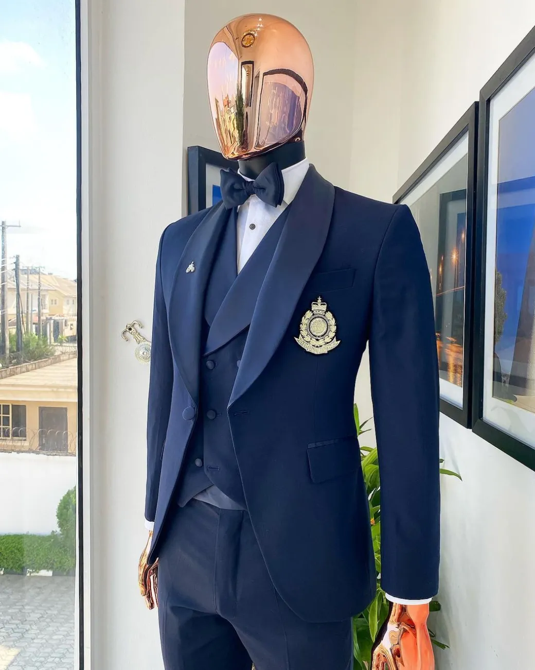 A Midnight Blue Shawl Lapel Tuxedo Suit