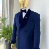 A Midnight Blue Soft Merino Wool Shawl Lapel Tuxedo Suit