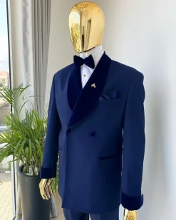 A Midnight Blue Soft Merino Wool Shawl Lapel Tuxedo Suit