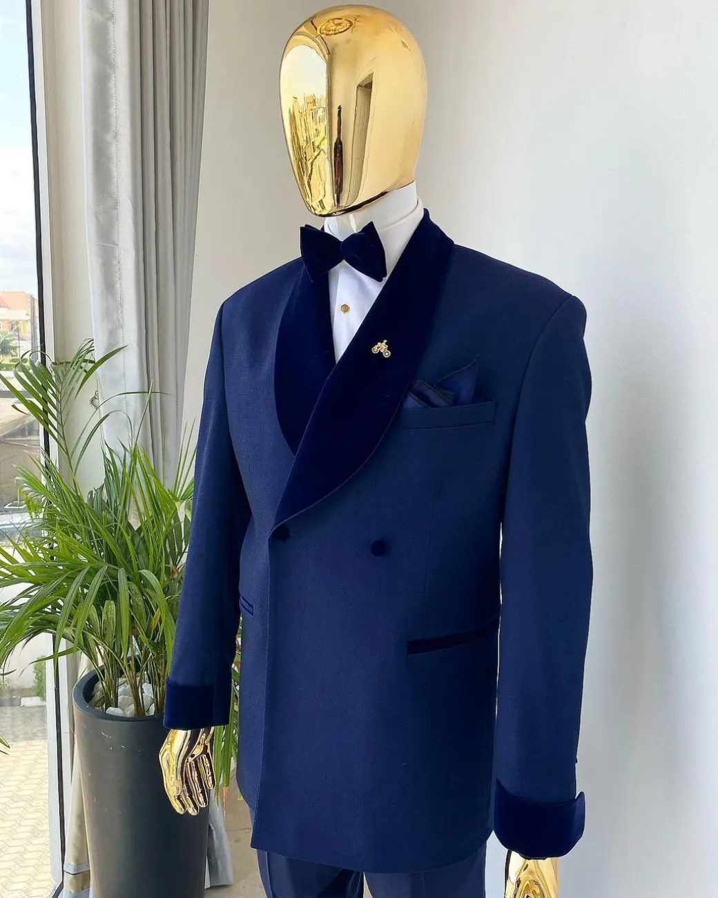 A Midnight Blue Soft Merino Wool Shawl Lapel Tuxedo Suit