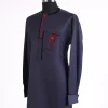 A Midnight Blue, thick midpoint embroidery, tomato red Swarovski stone detailing african traditional senator kaftan native.