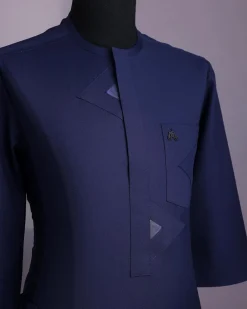A Midnight blue triangle intersection with paisley detailing, front flap, 3/4 sleeve African senator kaftan native.