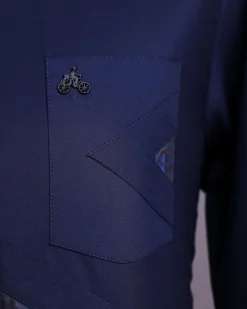 A Midnight blue triangle intersection with paisley detailing, front flap, 3/4 sleeve African senator kaftan native.