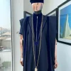 A Midnight blue, vehicular lapelled with zip line flap & navy blue soaked Italian velvet mix embroidery design details agbada