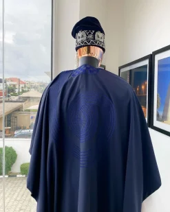 A Midnight Blue with a mixed interwoven square design Agbada
