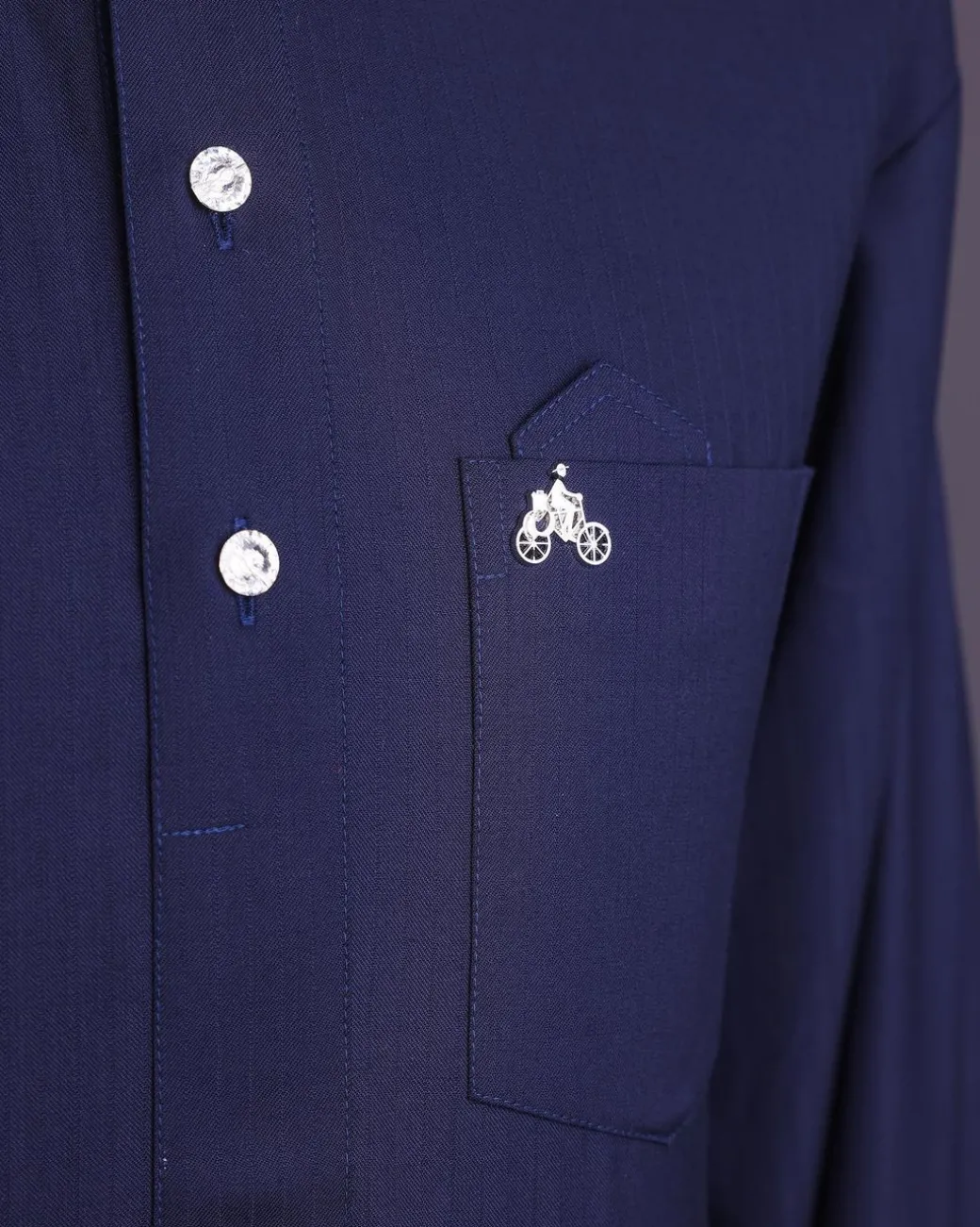 A Midnight blue,invisible stripe, jorgecarli, front flap with silver Swarovski button, long sleeve African senator kaftan native.