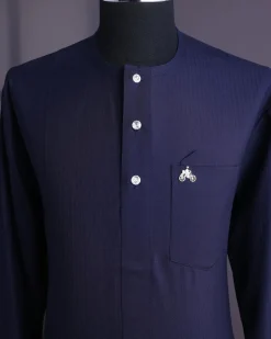 A Midnight blue,invisible stripe, jorgecarli, front flap with silver Swarovski button, long sleeve African senator kaftan native.