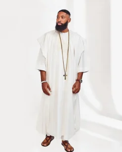 A Milk White embroidery detailing African Agbada