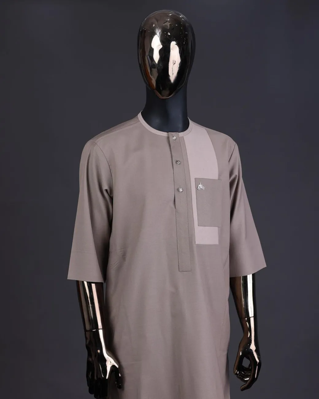 A Mix of brown, front flap with clear view Swarovski button details kaftan and sokoto