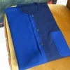 A Mixed navy and sky blue button flap African kaftan