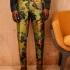 A mixed shade of green with a splash of gold-printed jacquard pants.