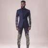 A Monochrome Charcoal black “Chadwick” metallic gold wire embroidery suit