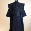 A Monochrome Charcoal Black, arrow & floral metallic wire embroidery design Swarovski stone details agbada