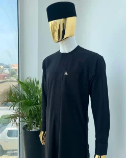 A monochrome Charcoal Black long senator kaftan
