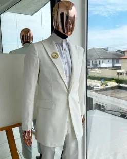 A Monochrome ivory white peak lapel suit