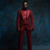 A monochrome, knitted, hand-woven aso-oke, matching bead layering tuxedo suit